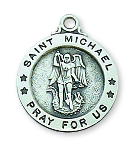 Saint Medal Necklace St. Michael Archangel 5/8 inch Sterl Silver