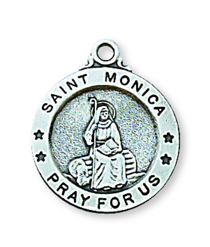 Saint Medal Necklace St. Monica 5/8 inch Sterling Silver