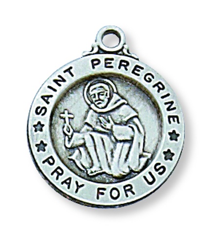 Saint Medal Necklace St. Peregrine 5/8 inch Sterling Silver