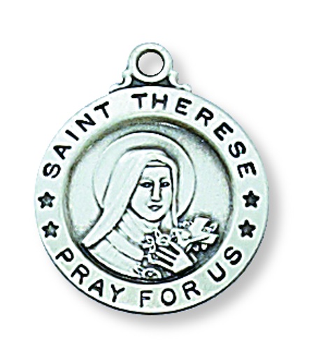 Saint Medal Necklace St. Therese Lisieux 5/8 in Sterling Silver