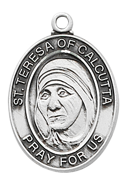 Saint Medal Necklace St. Mother Teresa Calcutta 3/4 in Silver