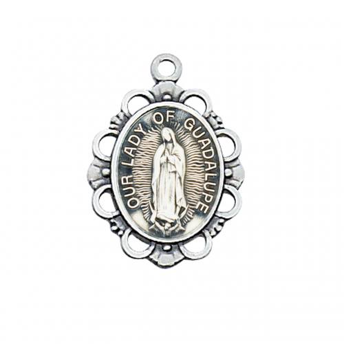Mary Medal Necklace Our Lady Guadalupe 3/4 inch Sterling Silver