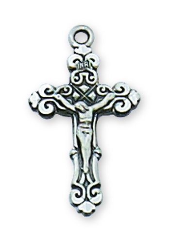 Crucifix Necklace Fancy 3/4 inch Sterling Silver