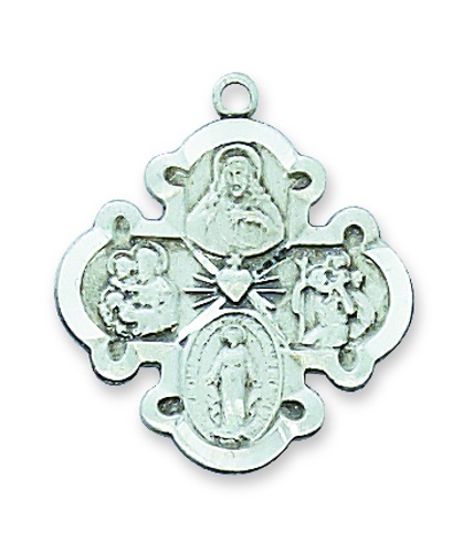 Four Way Medal Necklace Budded 3/4 inch Sterling Silver
