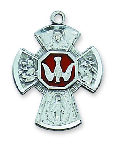 Four Way Medal Flared 3/4 inch Sterling Silver Pendant Enameled