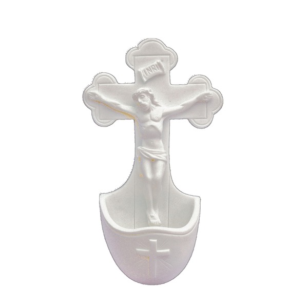 Holy Water Font 5.5" Crucifixion White