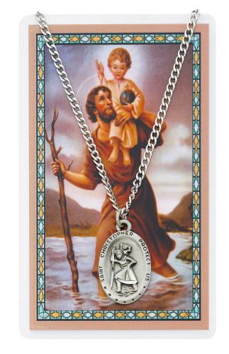 St. Christopher Pewter Medal With Holy Card