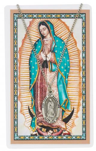 Mary Our Lady of Guadalupe Pewter Medal With Spanish Holy Card