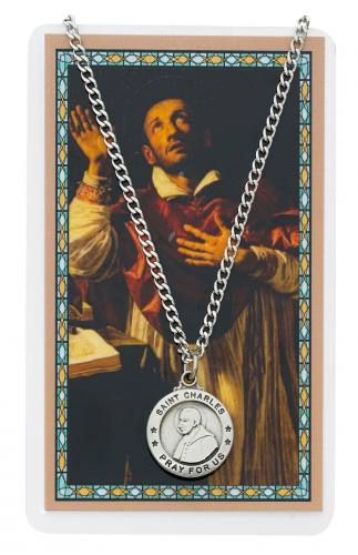 St. Charles Pewter Medal With Holy Card