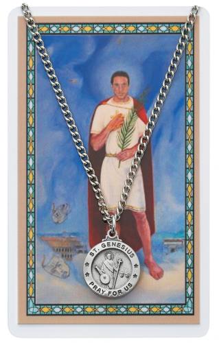 St. Genesius Pewter Medal With Holy Card