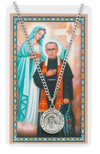 St. Maximilian Kolbe Pewter Medal With Holy Card
