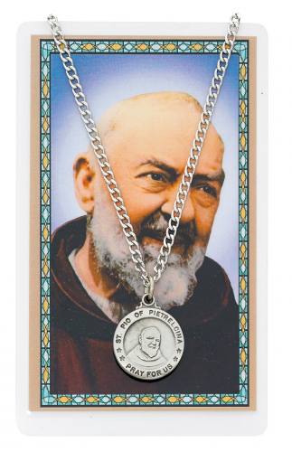 St. Padre Pio Pewter Medal With Holy Card