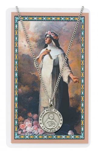 St. Rose Lima Pewter Medal With Holy Card