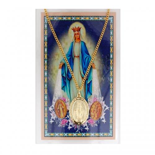 Mary Our Lady of Miraculous Medal Gold Plate Medal W/ Holy Card
