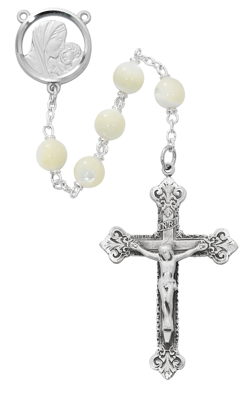 Genuine Mother of Pearl Rosary Sterling Silver