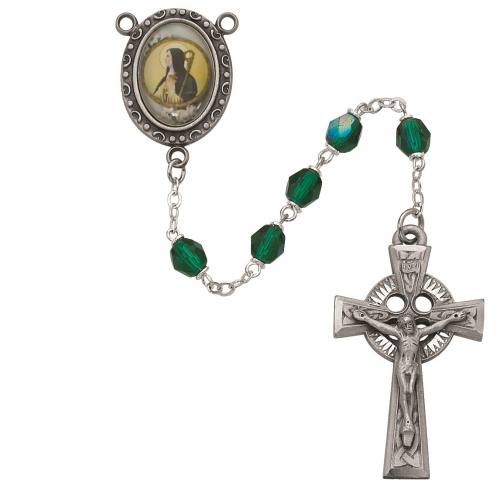 Rosary St. Brigid of Kildare Pewter Silver Green Crystal Beads