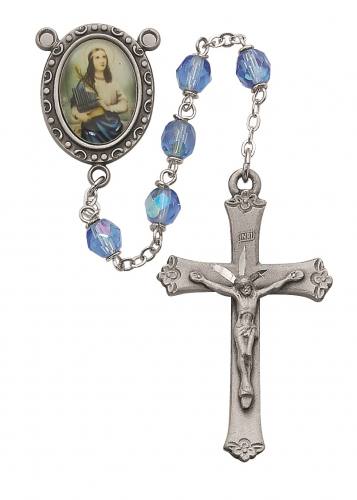 Rosary St. Cecilia Pewter Silver Blue Crystal Beads