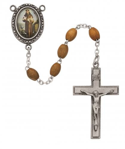 Rosary St. Francis Assisi Pewter Silver Olive Wood Beads