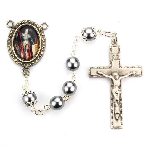 Rosary St. Joan of Arc Pewter Silver Hematite Beads