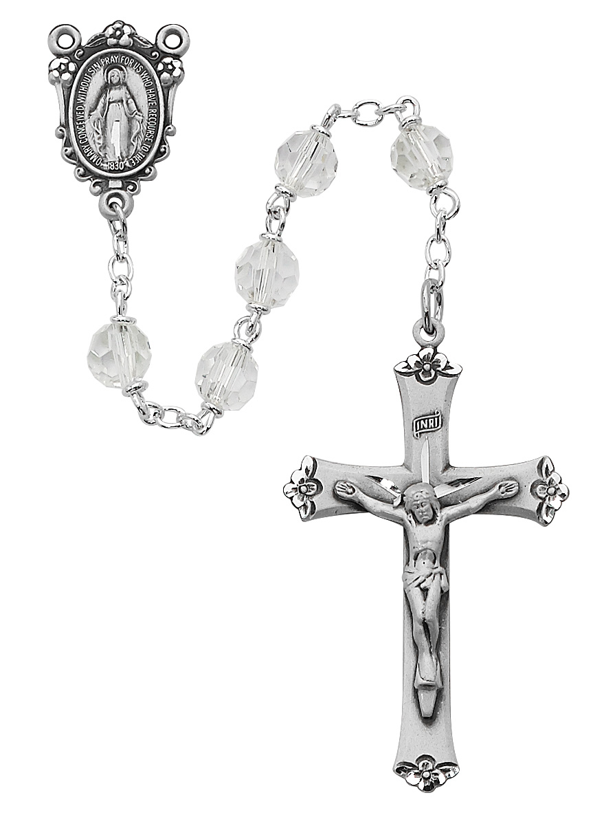Crystal Tin Cut Rosary Sterling Silver