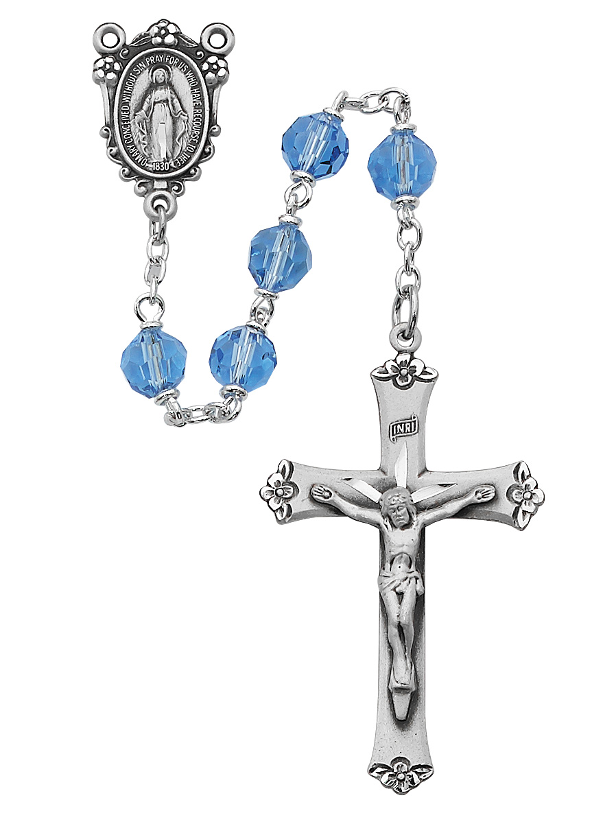 Blue Tin Cut Crystal Rosary