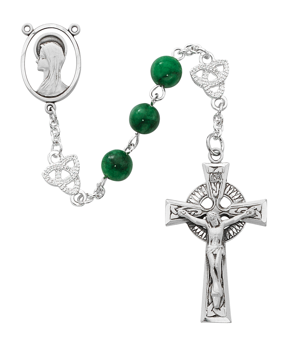 Irish Jade Glass Rosary Sterling Silver