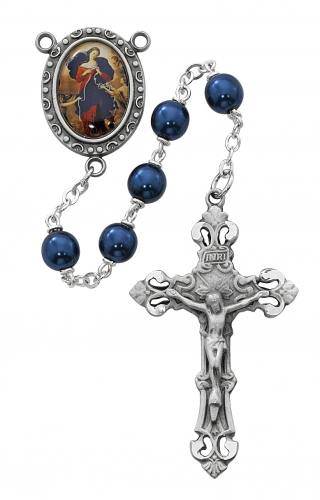 Rosary Mary Our Lady Undoer Knots Pewter Silver Blue Pearl Beads