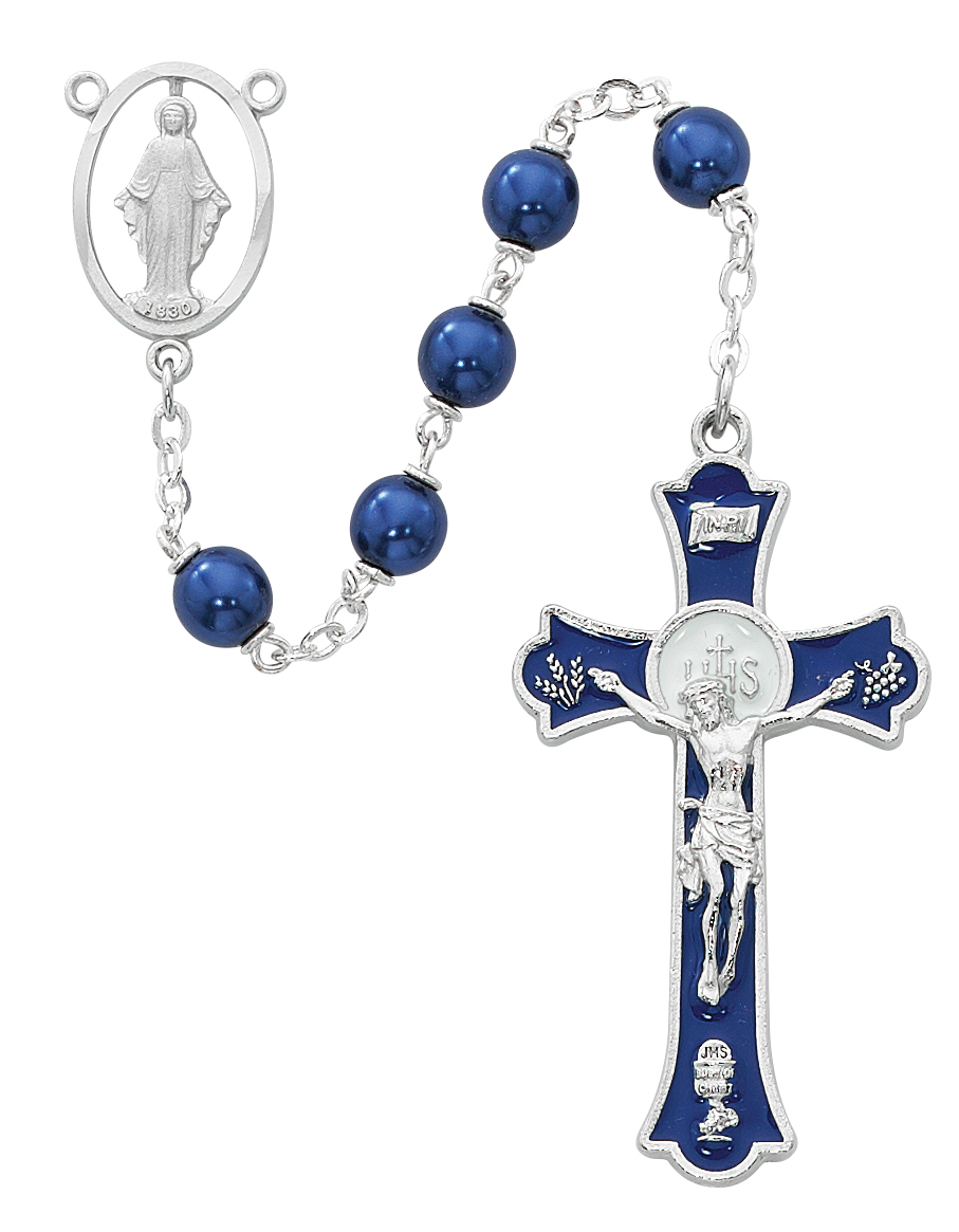 Blue Pearl Holy Mass Crucifix Rosary