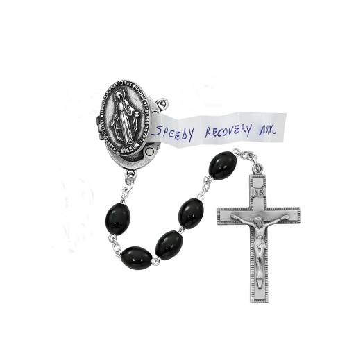 Rosary Miraculous Medal Prayer Petition Pewter Black Wood Beads