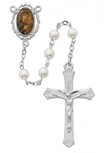Rosary Mary Our Lady Perpetual Help Pewter Glass Pearl Beads