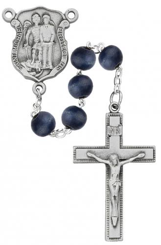 Rosary St. Michael Archangel Police Pewter Blue Wood Beads