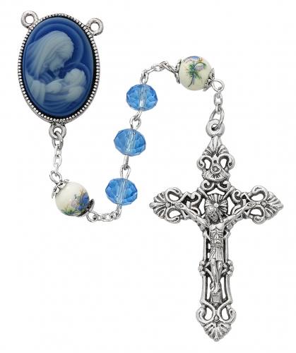 Rosary Mother & Child Oxidized Silver Blue Crystal Beads