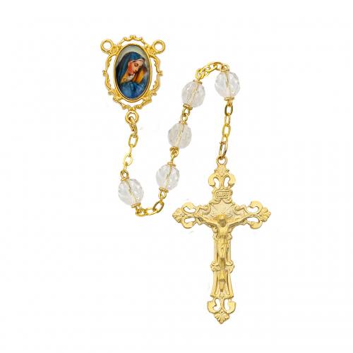 Rosary Mary Our Lady Sorrows Pewter Gold Crystal Beads
