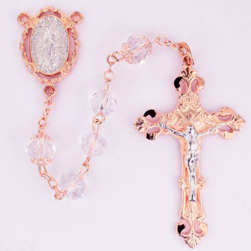 Rosary Mary Our Lady Guadalupe Rose Gold Crystal Beads