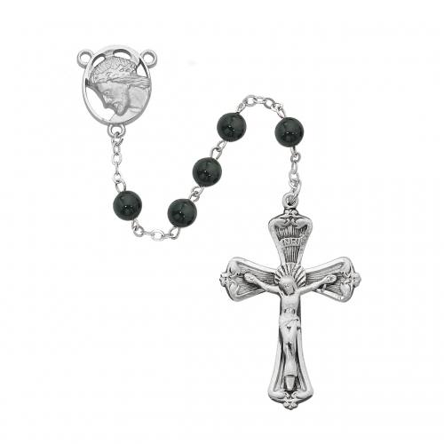 Rosary Head of Christ Pewter Silver Black Onyx Beads