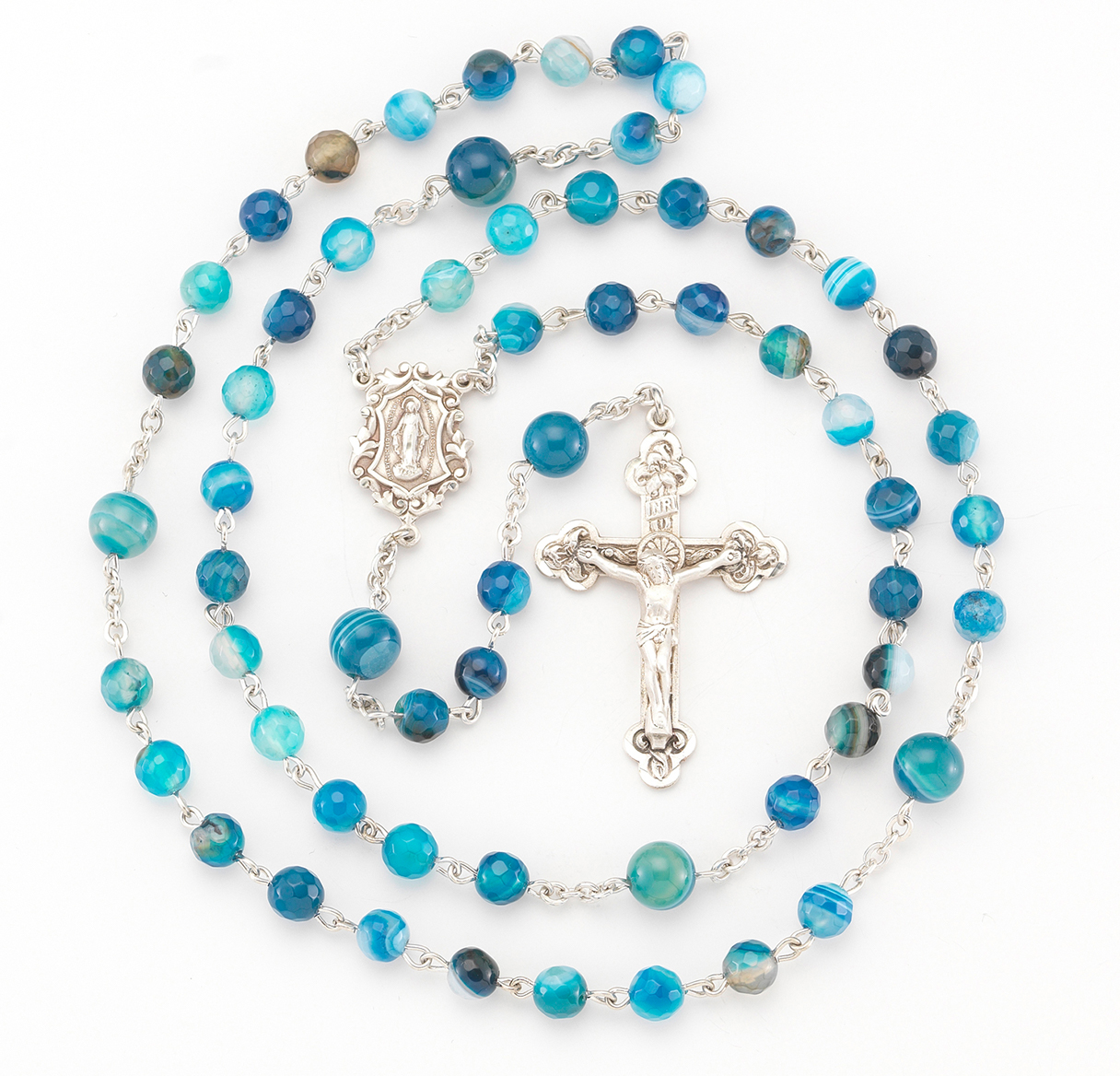 Rosary Blue Agate Full Sterling Silver - S7101ba - All Sterling