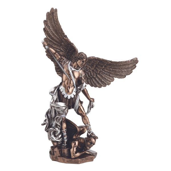 Statue St. Michael 14.5 in Resin Bronze and Pewter