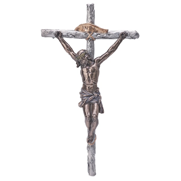 Crucifix Wall 16 in  Resin Pewter and Bronze