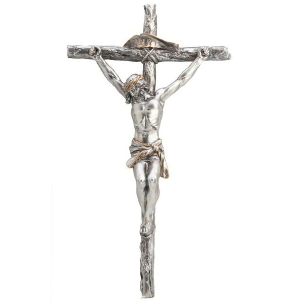 Crucifix Wall 16 in  Resin Pewter