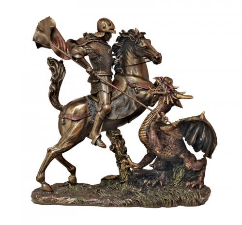 Statue St. George 11.5 Inch Resin Bronze Painted