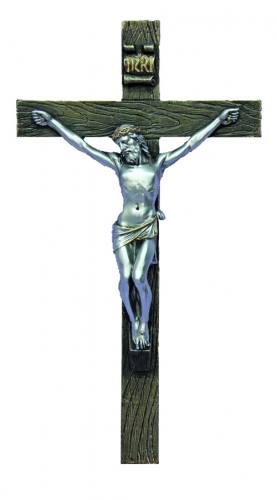 Crucifix Wall 10 inch Cast Bronze Resin with Pewter Style Corpus