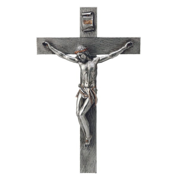 Crucifix Wall 17 in  Resin Pewter