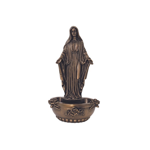 Holy Water Font 7.5" Mary Our Lady of Grace Bronze