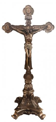 Crucifix Standing 12.5 Inch Double Sided Resin Bronze