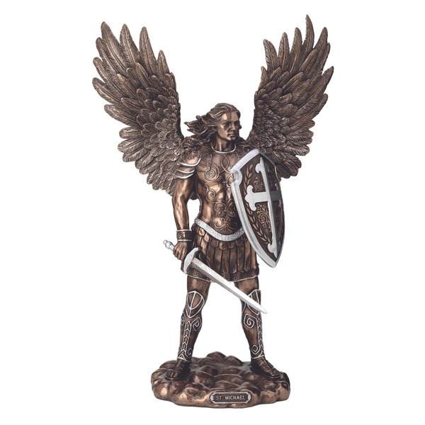 Statue St. Michael 13.5 in Resin Bronze and Pewter