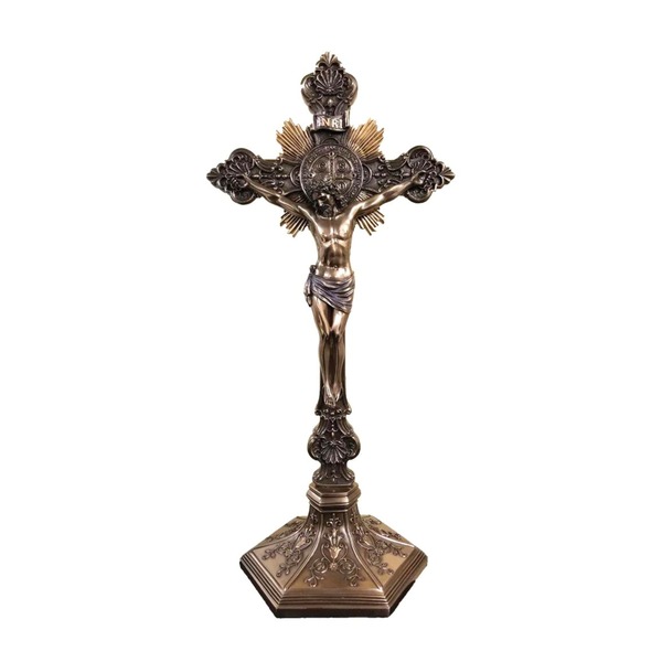 Crucifix Standing 9 in St. Benedict Resin Bronze
