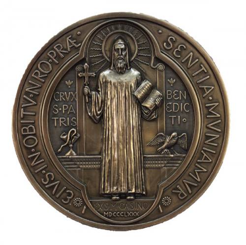 Plaque St. Benedict 7 Inch Bronze Resin