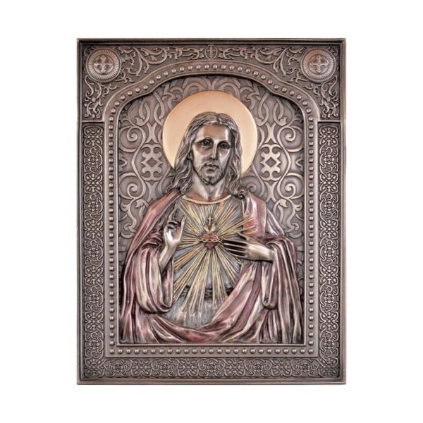 Plaque Jesus Sacred Heart  in Resin Bronze