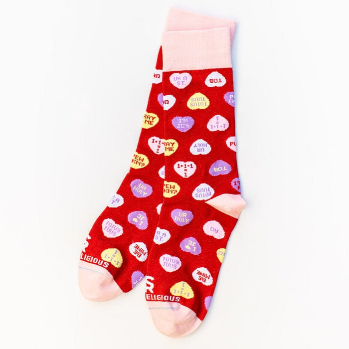 Sock Religious Candy Hearts Adult Cotton Nylon Spandex