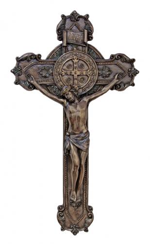 Crucifix Wall St. Benedict 11 inch Resin Bronze